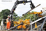 13-09-2023 Breda - Open dag bij het emissie loos boren van Tennet in de bouwput  in de wijk Haagse Beemden. Onder de wijk boort men een gat voor de 150 KV stroomkabel. In de laatste fase van het project breekt men de hoogspanningsmasten af. - Fotokrant