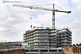 10-11-2021 Breda -  De bouw van appartementencomplex De Hendric is in volle gang. Onder het complex is goed te zien dat er een parkeerkelder onder de bouw zit. - Fotokrant