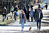 22&ndash;03-2020 Breda - De overheid heeft een NL-Alert  bericht rondgestuurd dat mensen 1,5 meter van elkaar moeten blijven ivm besmetting van het Coronavirus. De wandelaars op de voorgrond doen het zoals het moet maar de wandelaars er achter lopen vrijwel tegen elkaar in het Mastbos. - Fotokrant